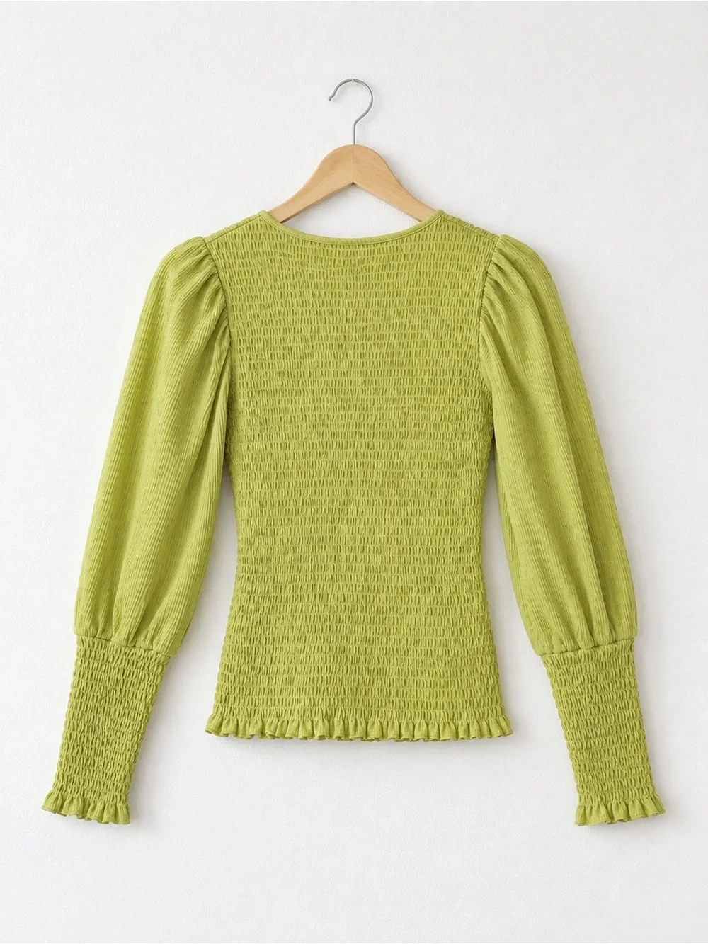 NWOT Anthropologie Lime Green Smocked Puff-Sleeve Top